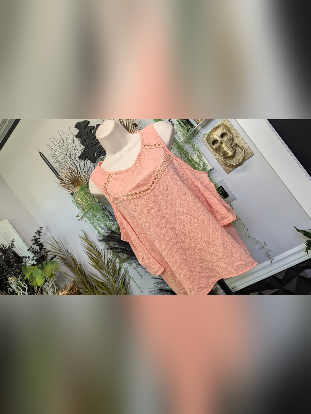 Charlotte Russe Coral Open Shoulder Tunic Top MD NWT